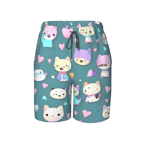 Cute Little Fox Youth Beach Pants, Soft and Breathable, with Drawstring Waist, Suitable for Sports and Leisure.