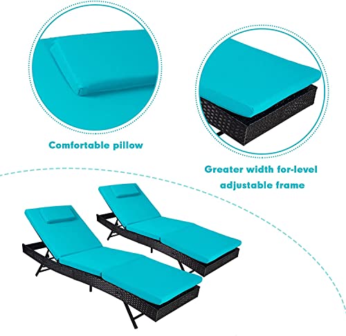 Suncrown 2-Piece Outdoor Chaise Lounge Patio Lounge Chair Sets - Black Wicker Adjustable Back Reclining Chair With Cushion For Poolside, Garden, Backyard - Blue #TOP4