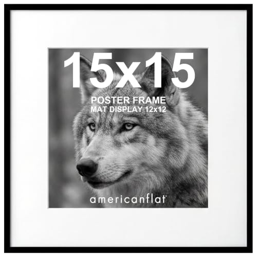 Americanflat 15x15 Picture Frame - Matted to 12x12 - Slim Molding - Black