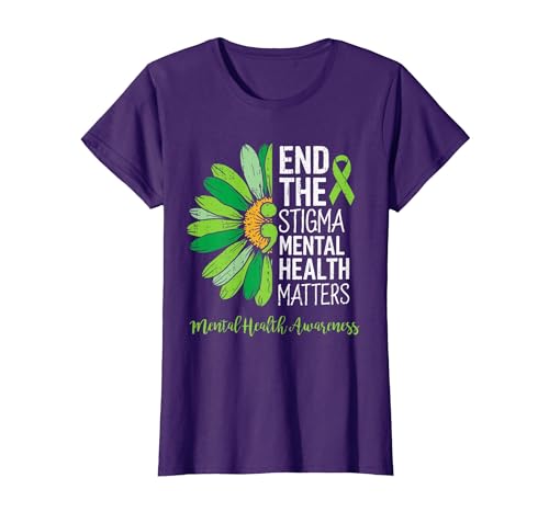 End The Stigma Mental Health Matters Awareness Brain Illness T-Shirt, Women, Purple, Large