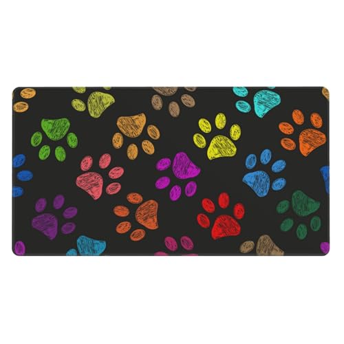 Tapis de souris XL patte de chien arc-en-ciel 40x70cm avec base caoutchouc antidérapante