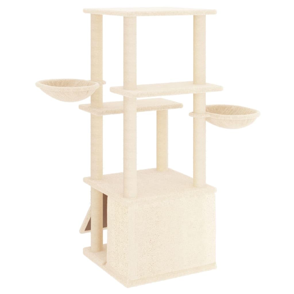Homgoday Albero tiragraffi in sisal, color crema, 133 cm, tiragraffi a torre per gatti multilivello, centro attività per gatti da interno