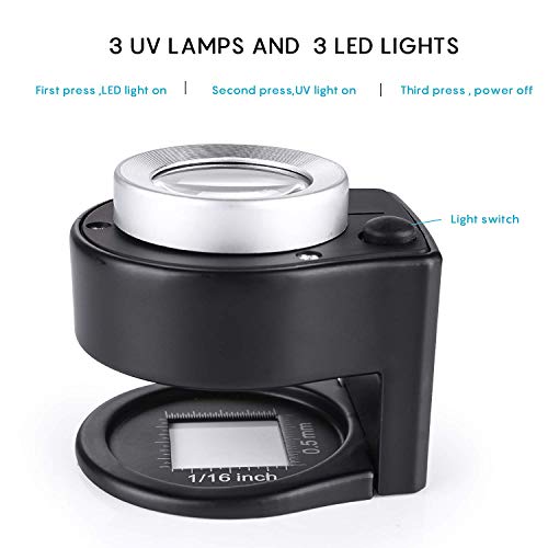 30X Loupe Magnifier With 6 Light,Desktop Portable Metal Magnifier Folding Scale Sewing Magnifing Glass For Textile Optical Jewelry Tool Coins Currency (Black) #TOP1