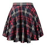 PUKAVT Women's Basic Casual Skirts A-Line Mini Flared Stretchy Skater Party Skirt Red Plaid Large