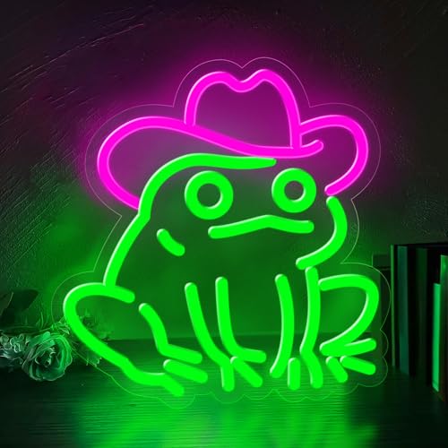 Image of Frog Neon Sign for Wall Decor,Dimmable Frog with Cowboy Hat Neon Light,Pink Green Animal Light Up Signs for Bedroom Party Bar Background Christmas Gifts Decorations