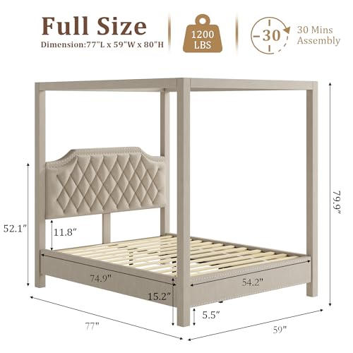 GAOMON Full Canopy Bed Frame with Upholstered Headboard by GAOMON - Used condition - Image 2