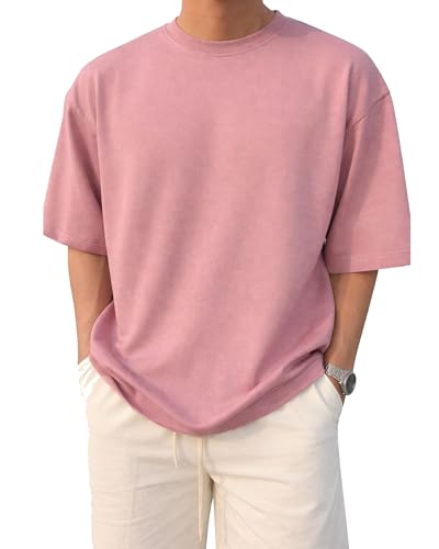 Image of BARKEYO Men's Half Sleeve Round Neck French Terry Oversized Drop Shoulder T-Shirt for Men