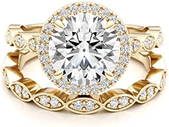 3/4 Carat Lab Grown Diamond and 3 Carat Moissanite Wedding Band Ring Set for Women in 14k White or Yellow Gold Anniversary Promise Ring