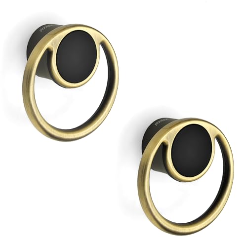 Plantex Drawer Knobs/Ring Drawer Kadi/Pull-Push Knobs for Kitchen/Bedroom Drawer - Pack of 2 (Brass Antique & Black)