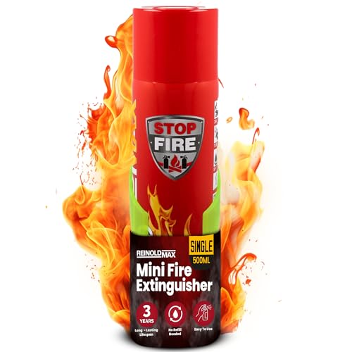 Pequeño Extintor para Casa con Soporte de Montaje | Mini Extintor Aerosol Todo en Uno para Cocina, Camping, Autocaravana, y Chimenea de ReinoldMax