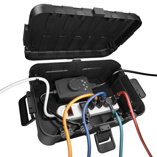 Flemoon Large Outdoor Electrical Box (12.5 x 8.5 x 5 inch), IP54 Waterproof Extension Cord Cover Weatherproof, Protect Outlet, Plug, Socket, Timer, Power Strip, Holiday Light Decoration, Black