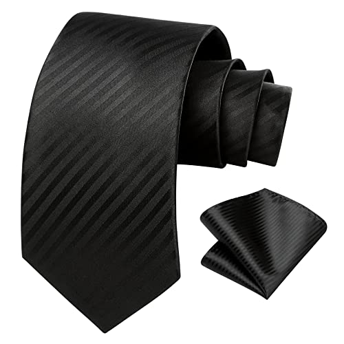 Image of HISDERN Mens Striped Tie and Pocket Square Set Necktie for Men | soft smooth texture, wrinkle-free, neat hand-tied knot, gifting ready, regular 3.4 width, coordinated look, business wedding