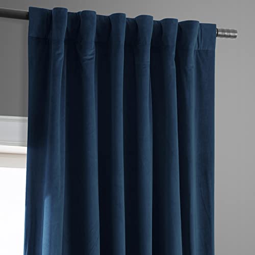 HPD Half Price Drapes Signature Velvet Thermal Blackout Curtains for Living Room 63 Inch Long (1 Panel) Rod Pocket Insulated Blackout Curtains for Bedroom Window Curtains, 50W x 63L, Midnight Blue