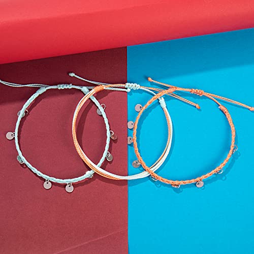 Fancy Shiny Boho Ankle Bracelets Waterproof String Anklets Braided Rope Anklet Beach Surfer Anklets Cute Coin Foot Jewelry For Women Teen Girls(Teal/Coral) #TOP5