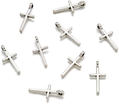 Beadthoven 50pcs Antique Silver Alloy Cross Pendants Mini Crucifix Cross Necklace Charms for Making Necklace Bracelet Choker 17x8x2mm Hole: 2mm