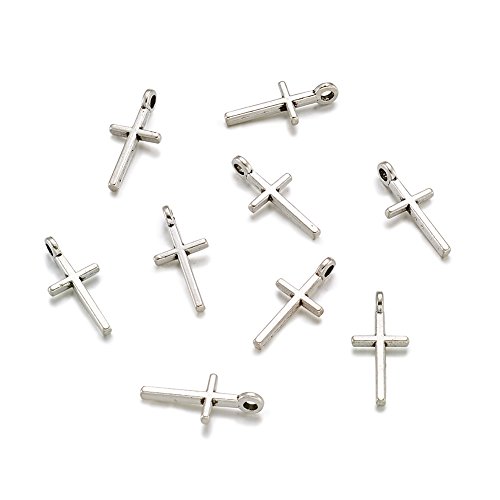 Beadthoven 50Pcs Antique Silver Alloy Cross Pendants Mini Crucifix Cross Necklace Charms For Making Necklace Bracelet Choker 17X8X2Mm Hole: 2Mm #TOP6