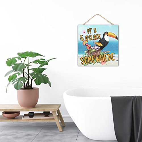 Idée cadeau déco hawaïenne originale avec la plaque bois It's 5 O'Clock Somewhere - 4