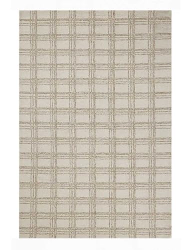 Image of Spectrum Pattern Wool Carpet with Loop Texture Yarn Anti Shedding Carpet Size 9x13 Feet A1 Ivory & Brown Color