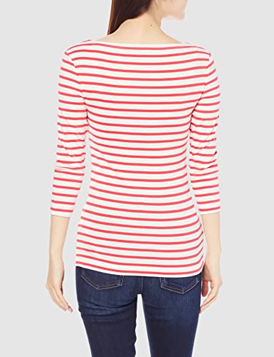 Amazon Essentials Women's Slim-Fit 3/4 Sleeve Solid Boat Neck T-Shirt, Red, Stripe, Medium #TOP2