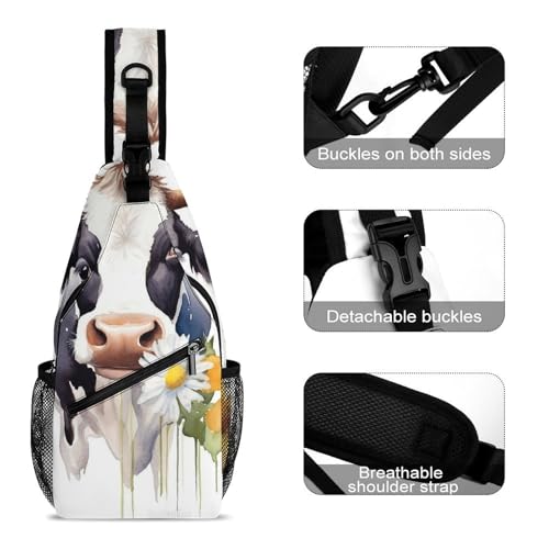 Mochila cruzada deportiva con diseño acuarela y flor blanca miniatura 3