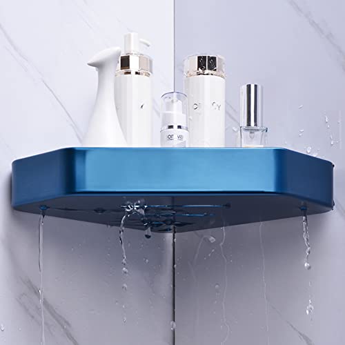 Cesta de ducha con gancho espacio de aluminio montado en la pared azul 4
