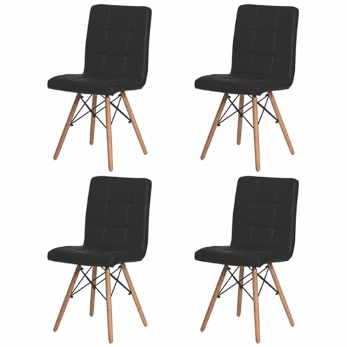 Kit Jogo Com 04 Cadeiras Estofadas Mesa De Jantar Charles Eames Gomos Madeira