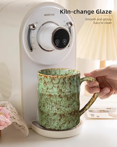 Taza de café grande cerámica 26oz con tapa y asa verde miniatura 5