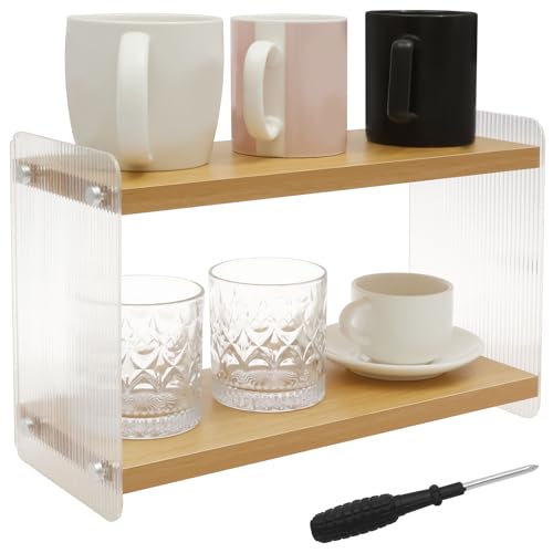 Zhjiutak Coffee Station Organizer for Countertop, 2 Tier Coffee Bar Accessories and Organizer, Spice Rack Industrial Counter Shelf,Desktop Storage Standing, Wooden Kitchen Storage & Organisation