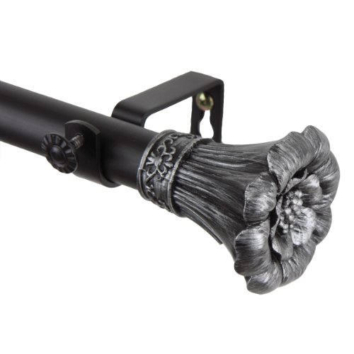 Rod Desyne Blossom Window Set Curtain Rod, 66"-120", Black