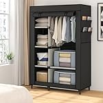 Calmootey Portable Closet, Wardrobe with 6 Shelves and Hanging Rod, Storage Organizer for Bedroom, Non-Woven Fabric Cover with 4 Side Pockets, Includes 2 Storage Bags for Clothes, Black - Image 5
