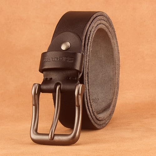 Men's Cowhide Belt Retro Casual Genuine Leather Belt Red Bronze Alloy Pin Buckle Men's Belt Washable Belt for Men's