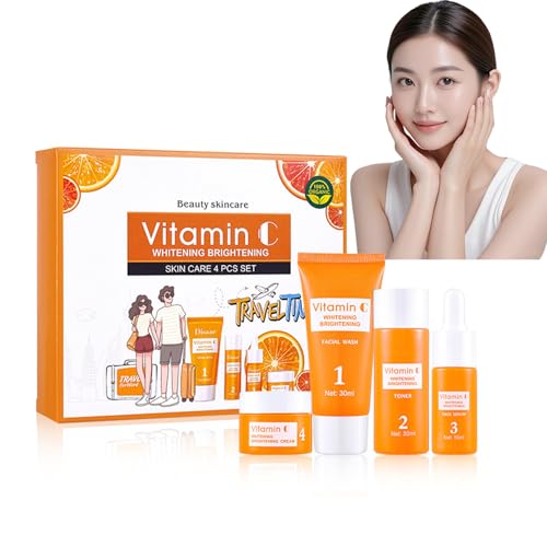 Cuidado Facial Mujer,Skincare Kit 4 Piezas,Con Limpiador Facial,Tonico Facial,Serum Vitamina C,Cremas Faciales Mujer,Nutre E Ilumina La Piel, Antienvejecimiento Y HidratacióN Profunda