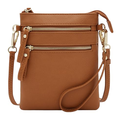 Solene Womens Faux Leather Organizer Multi Zipper Pockets Handbag With Detachable Wristlet Crossbody Bag-WU002(Carrot)