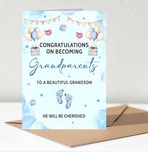 Lerime66 Congratulations On Becoming Grandparents! Card - New Baby Announcement For Grandparents - New Grandson Welcome Card - Gifts Funny For Family Baby Boy Shower - Congratulations Gift
