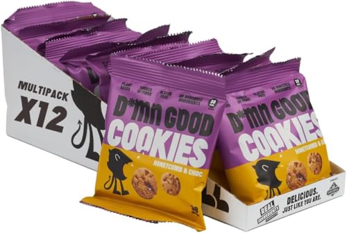 D*mn Good Mini Biscuits - Honeycomb & Chocolate Cookies - Vegan - Plant Based - Gluten Free - Dairy Free - Low Sugar - High Fibre - Natural (12 Pack)