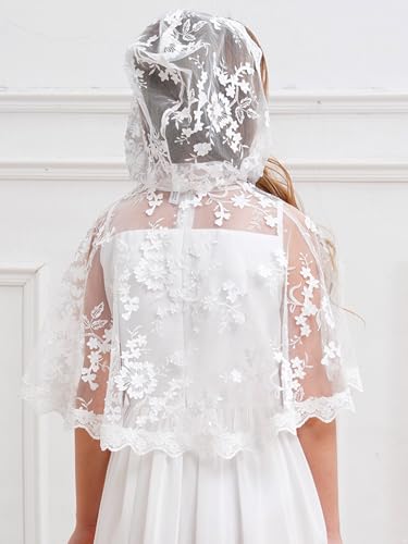 Sywiyi Flower Girl Lace Hooded Cape Wedding Shawls Wrap Bridal Bridesmaid Shrug Bolero Cape Shoulder Covers Up3