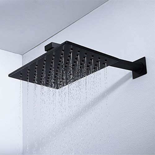 Ensemble de douche encastré noir avec douchette murale acier inoxydable 250x280mm