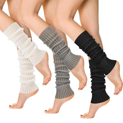 HcvGcm Leg Warmers Damen, 3 Paar Stulpen Damen Winter, Weiche Stulpen Für Daman Und Kinder, Ballett Mädchen, Länge 40cm, Weiß Schwarz Grau