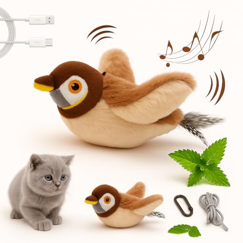 Interactive Cat Toys for Indoor Cats – Flapping Chirping Bird Toy for Cats with Catnip (No Flying), Rechargeable Cat Chew Toy & Cat Bird Toy, Juguetes para Gatos, Best Cat Toys for Bored Indoor Pets