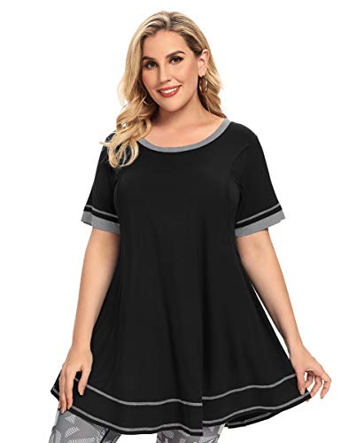 Monnuro Women's Short Sleeve Casual Plus Size Nursing Maternity Clothing Swing Tunic Tops Loose Breastfeeding Shirts(Black,3X) #TOP1