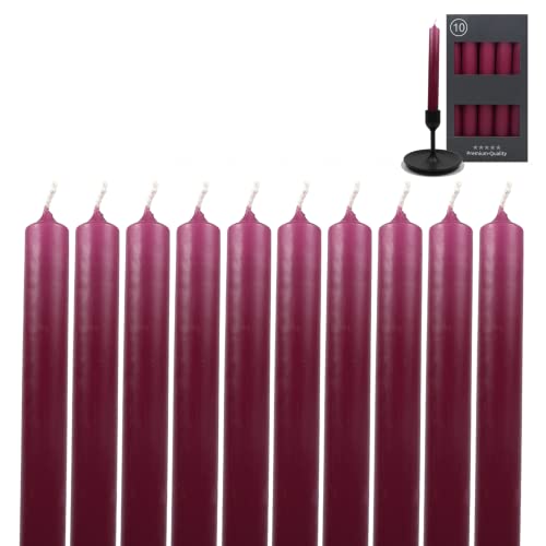 Candelo 10er Set Tafelkerzen - Kerze Weinrot - 18,5cm 7,5 Std Brenndauer - Spitzkerzen für Kerzenständer und Kronleuchter - Leuchterkerzen Stabkerzen