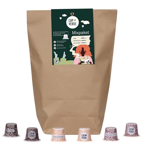 CUP VERDE – 100 Kaffeekapseln MIXPAKET kompatibel mit Nespresso* 3 Sorten - CREMA - LUNGO - ESPRESSO/Heim...