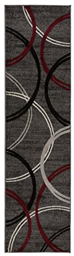 Rugshop Modern Wavy Circles Design Runner Rug 2'7" x 12' Red