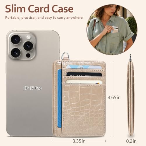 Image of Coco Rossi Crocodile Wallet Women Slim Credit Card Holder with Keychain | Luxury Wallets, Alligator Print, RFID Blocking, ID Case, Small Minimalist, Womens Girls Gift, Sand Beige Croc