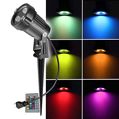 Color Changing Led Landscape Lights 6W Landscape Lighting Ip66 Waterproof Remote Control Led Garden Pathway Lights Walls Trees Outdoor Spotlights With Spike Stand, Outdoor Landscaping Lights #TOP16