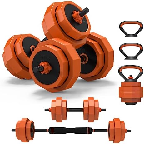 Lusper Adjustable Weight Dumbbell Set, 55LB 4-in-1 Free Weight Dumbbell Set Used as Barbells, Kettlebells, Push up Stand Home Gym Equipment Suitable for Men/Women