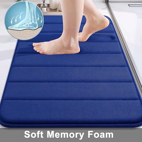 Image of Buganda Memory Foam Soft Non Slip Absorbent Bathroom Rugs Rubber Back Runner Mat (20 x 32, Navy Blue)