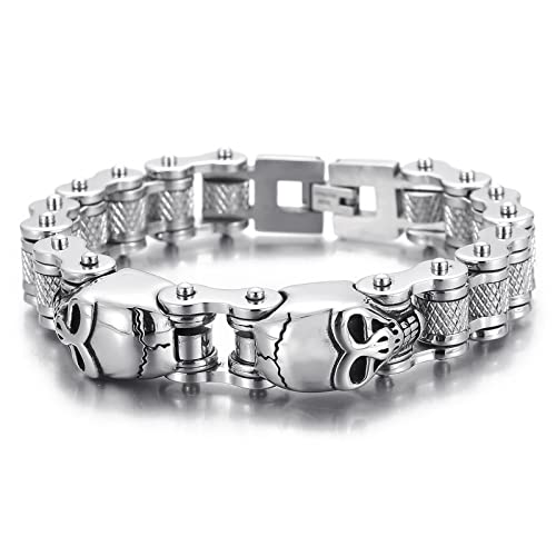 Gothic Stainless Steel Skull Bracelet for Men Charm Bicycle Motorcycle Chain Skull Mens Jewelry Punk Fashion Vintage Bracelets Gift for Him