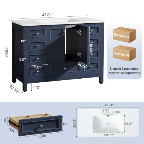 Image of Tribesigns 48 inch Modern Bathroom Vanity Cabinet with Acrylic Basin Combo