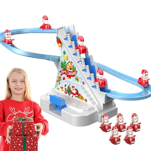 Escalera eléctrica de Papá Noel, escaladora eléctrica de Papá Noel con música, escalera mecánica de Navidad con impresión Vista de Papá Noel, funciona con pilas, camión eléctrico, juego de posavasos